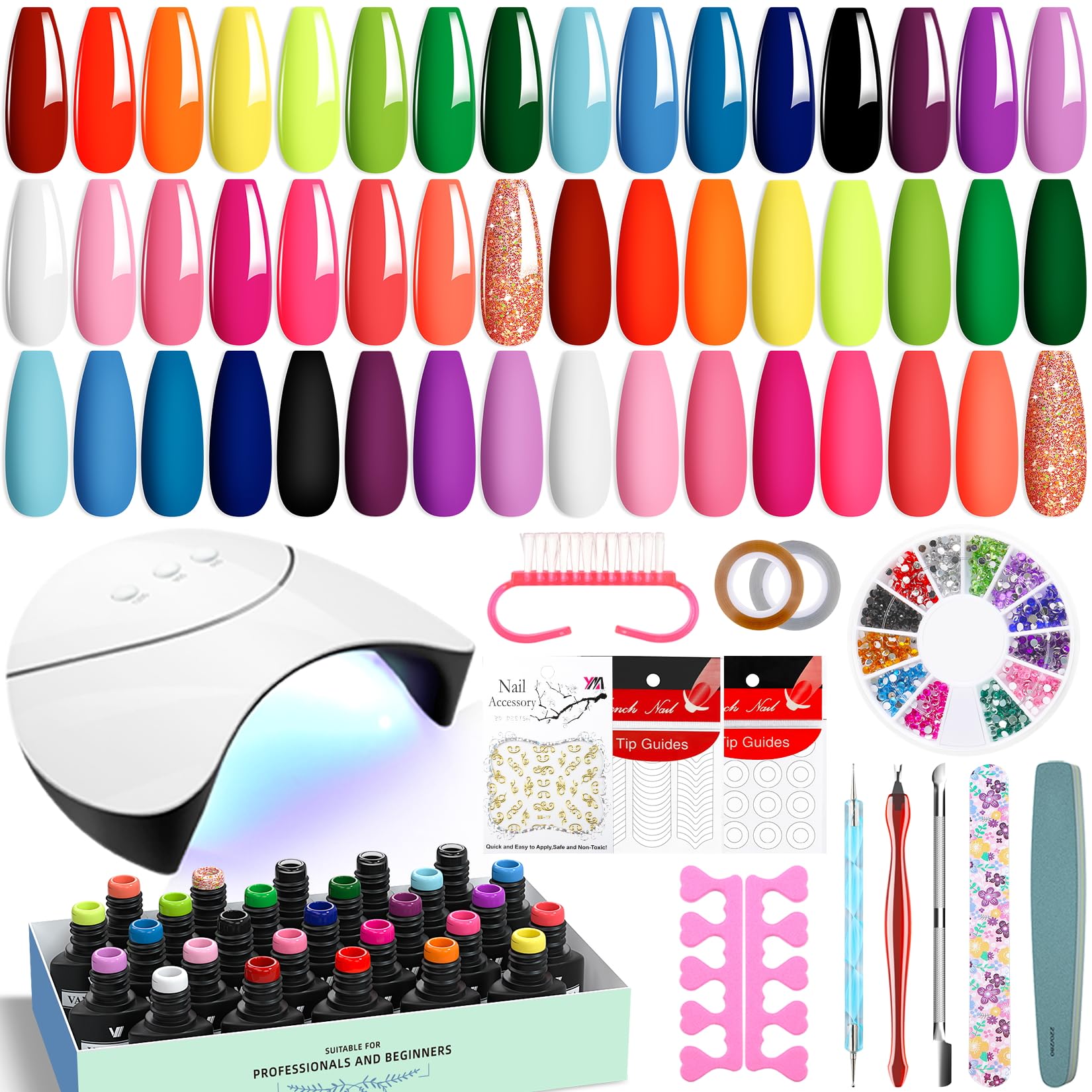 VANREESA 42 Pcs Gel Nail Polish Kit with U V Light 24 Colors Gel